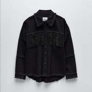 Zara Black Denim Fringe Jacket